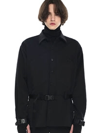 SSY(エスエスワイ)  webbing belt transpocket shirt jacket black
