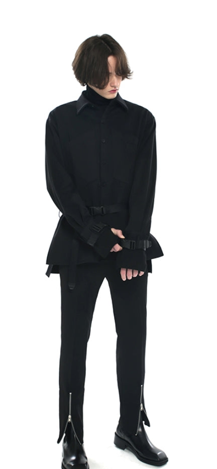 SSY(エスエスワイ)  webbing belt transpocket shirt jacket black