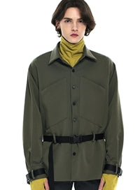 SSY(エスエスワイ)  webbing belt transpocket shirt jacket khaki