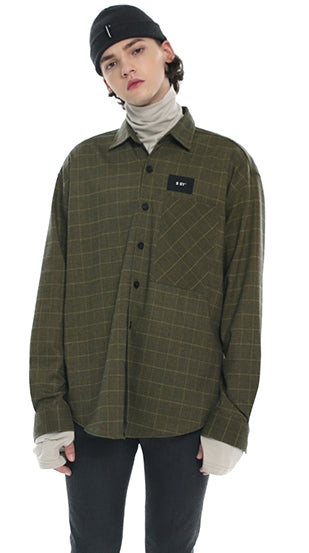 SSY(エスエスワイ)  olive green check basic shirt