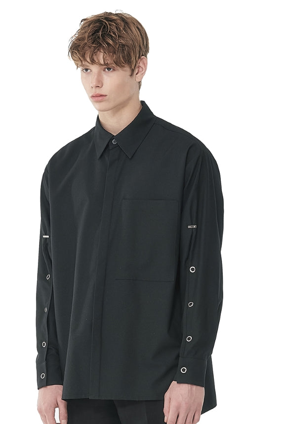 SSY(エスエスワイ)   sleeve open iron button shirt black
