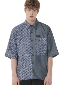 SSY(エスエスワイ)   1/2 paisley fence half shirt navy
