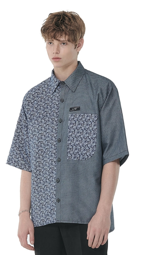 SSY(エスエスワイ)   1/2 paisley fence half shirt navy