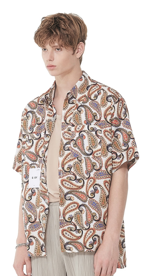 SSY(エスエスワイ)   hawaiian paisley half shirt white