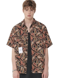 SSY(エスエスワイ)   hawaiian paisley half shirt black