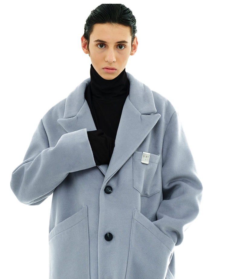 SSY(エスエスワイ)  overfit heavy plate wool single coat blue