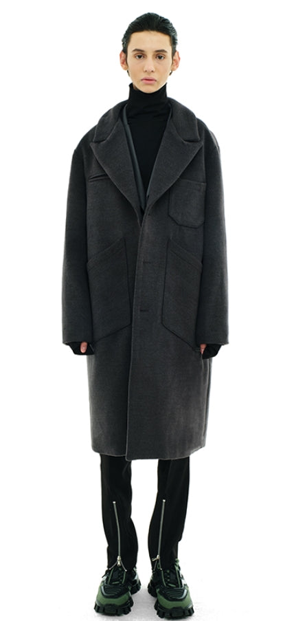 SSY(エスエスワイ)  overfit heavy plate wool single coat grey