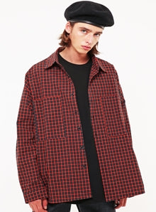 KND(ケイエンド) OVERFIT BEDFORD ORANGE CHECK SHIRTS
