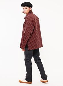 KND(ケイエンド) OVERFIT BEDFORD ORANGE CHECK SHIRTS