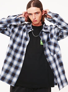 KND(ケイエンド) OVERSIZE BLACK TARTAN CHECK SHIRTS
