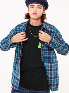 KND(ケイエンド) OVERSIZE BLUE TARTAN CHECK SHIRTS