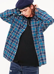 KND(ケイエンド) OVERSIZE BLUE TARTAN CHECK SHIRTS