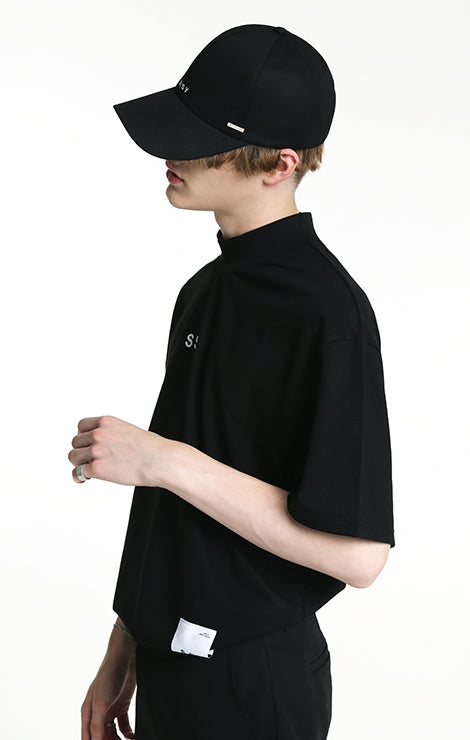 SSY(エスエスワイ)   silky coated half neck t-shirt black