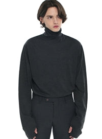 SSY(エスエスワイ)  turtle neck hand warmer sleeve t-shirt charcoal