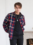 KND(ケイエンド) NAVY OVERSIZE PLAID SHIRTS