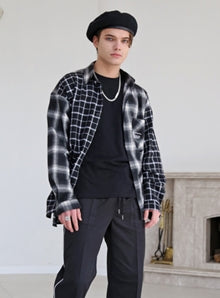 KND(ケイエンド) BLACK MIXED CHECK OVERSIZE PLAID SHIRTS