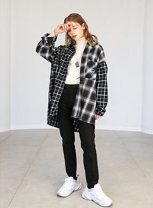 KND(ケイエンド) BLACK MIXED CHECK OVERSIZE PLAID SHIRTS