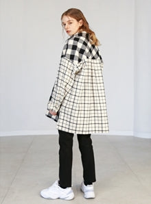 KND(ケイエンド) IVORY MIXED CHECK OVERSIZE PLAID SHIRTS