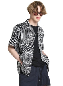 KND(ケイエンド) BLACK LEAVES OPEN COLLAR SHIRT