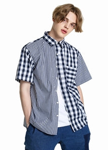 KND(ケイエンド) MIXED CHECK COTTON 1/2 SHIRT