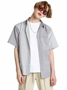 KND(ケイエンド) CONTRAST STRIPES COTTON 1/2 SHIRT