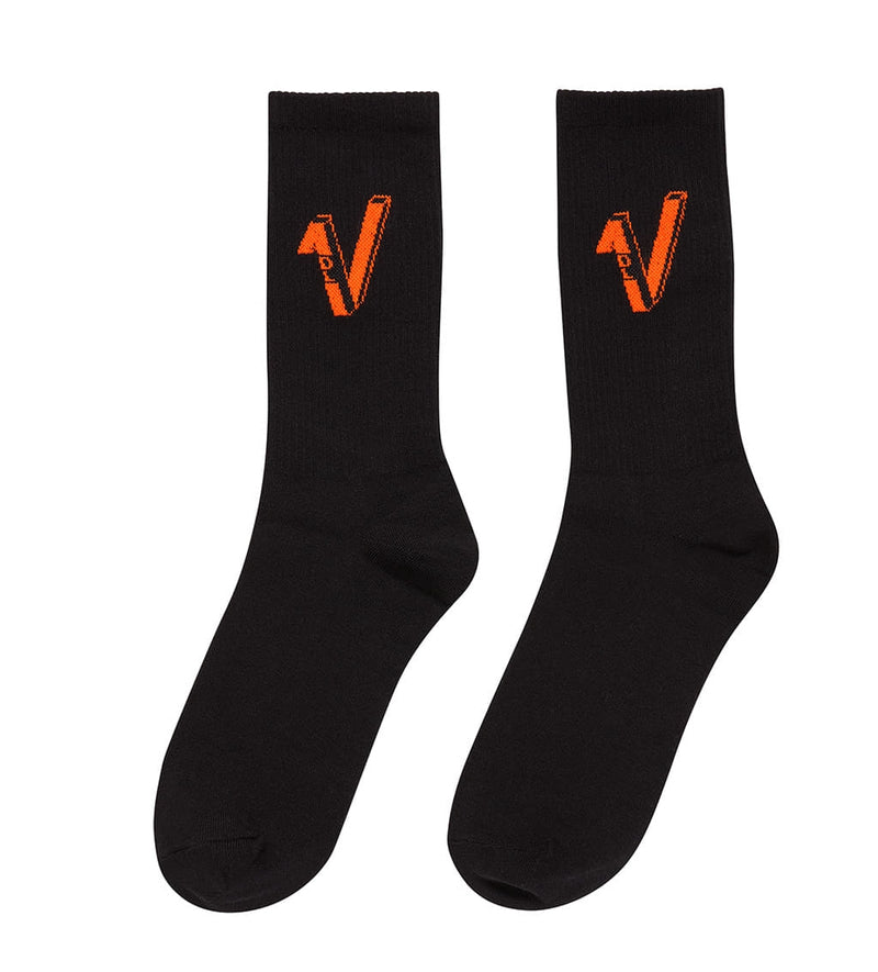 アクメドラビ(acme' de la vie)  V LOGO CASUAL SOCKS BLACK NEON ORANGE