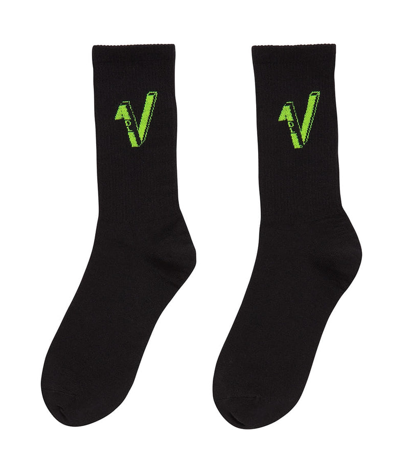 アクメドラビ(acme' de la vie)  V LOGO CASUAL SOCKS BLACK NEON YELLOW
