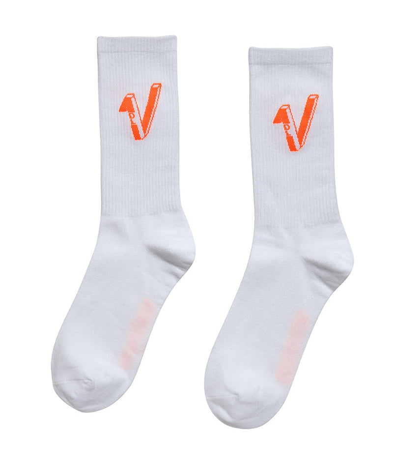 アクメドラビ(acme' de la vie)  V LOGO CASUAL SOCKS WHITE NEON ORANGE