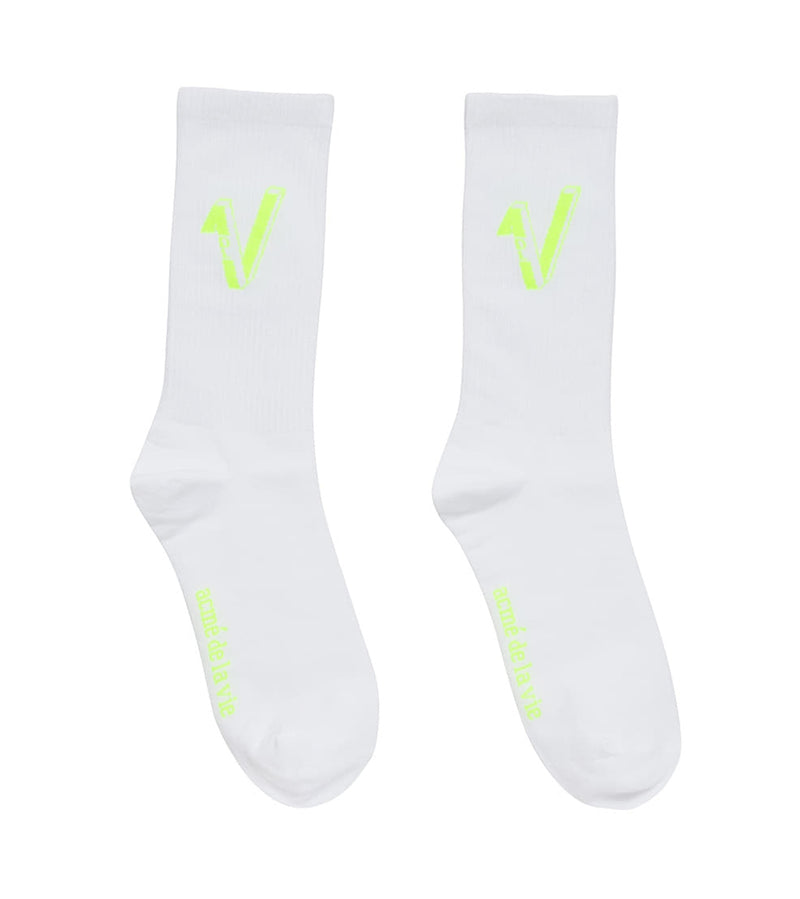 アクメドラビ(acme' de la vie)  V LOGO CASUAL SOCKS WHITE NEON YELLOW