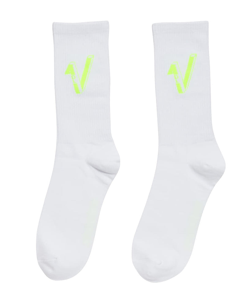 アクメドラビ(acme' de la vie)  V LOGO CASUAL SOCKS WHITE NEON YELLOW