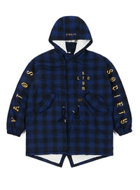 STIGMA(スティグマ)  WORLD OVERSIZED WOOL CHECK VELBOA COAT BLUE