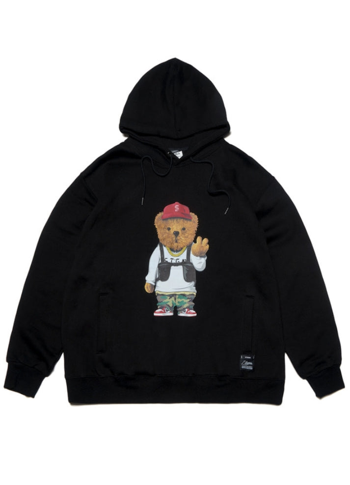 V BEAR OVERSIZED HEAVY SWEAT HOODIE BLACK