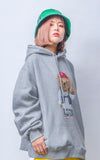 V BEAR OVERSIZED HEAVY SWEAT HOODIE GREY