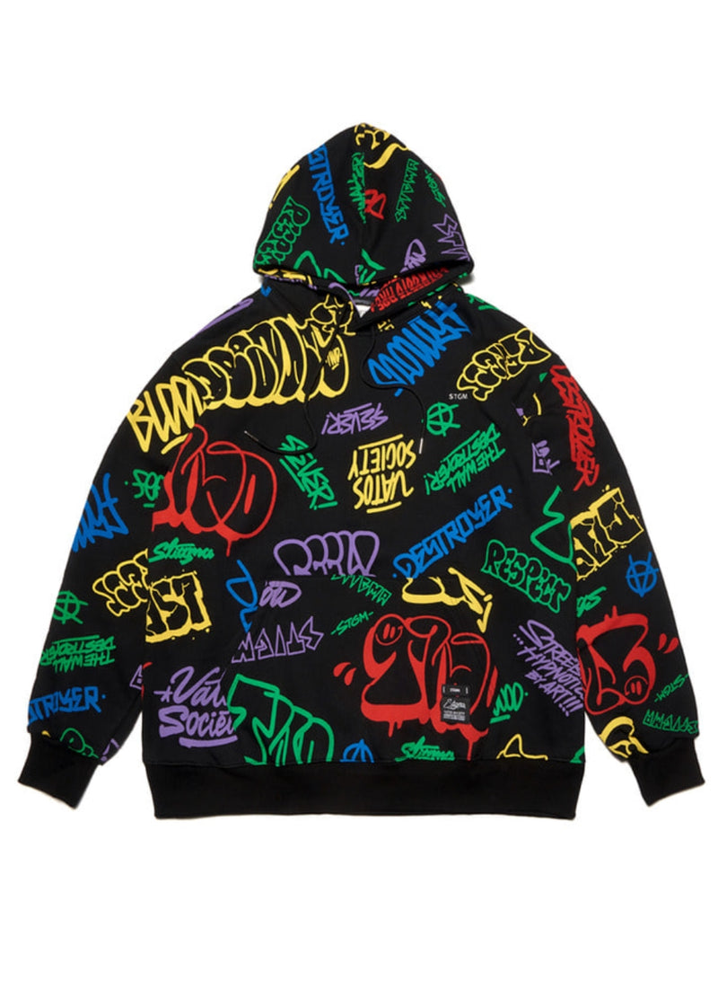 PAINTING OVERSIZED HEAVY SWEAT HOODIE BLACK MULTI