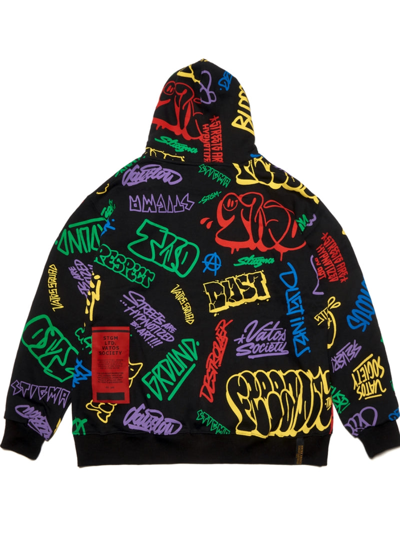 PAINTING OVERSIZED HEAVY SWEAT HOODIE BLACK MULTI