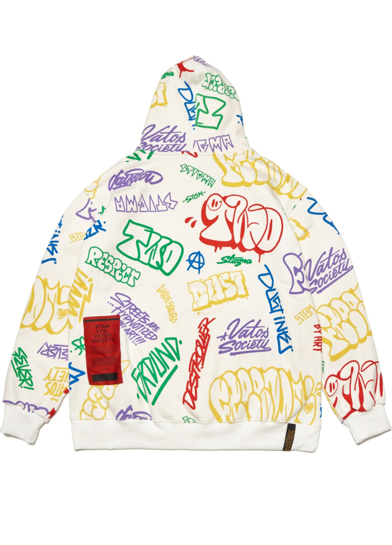 PAINTING OVERSIZED HEAVY SWEAT HOODIE WHITE MULTI