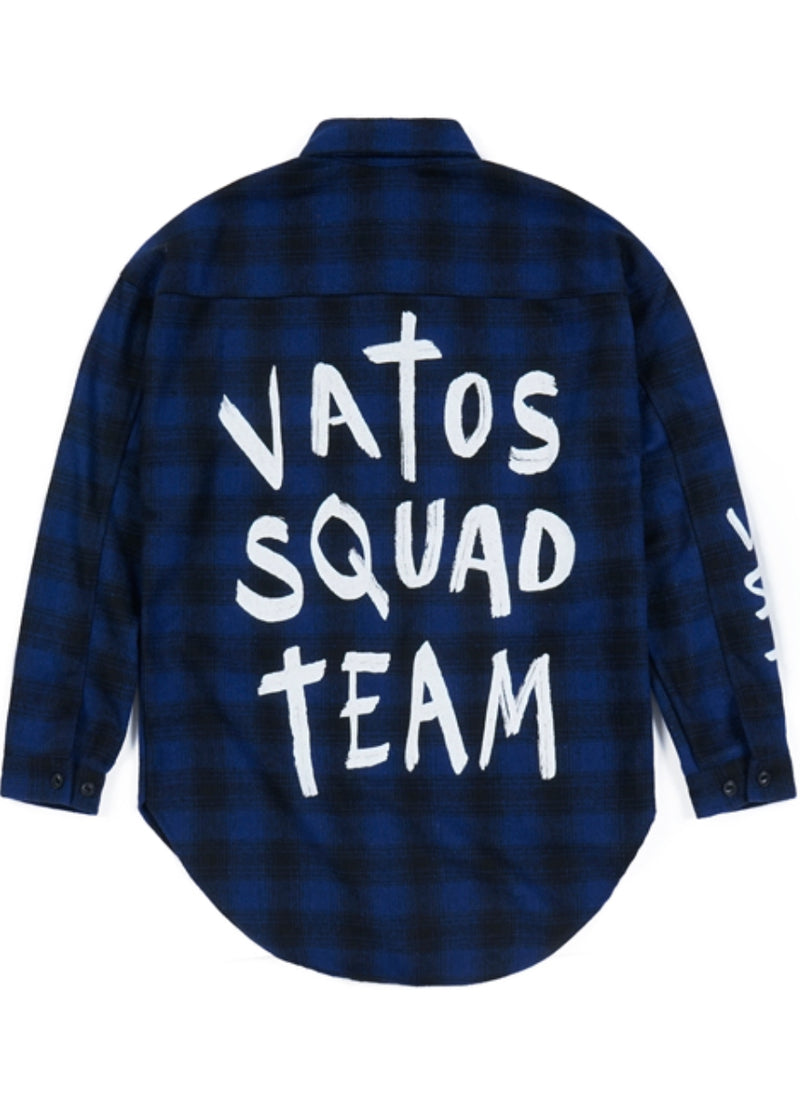 VST OVERSIZED WOOL CHECK SHIRTS BLUE