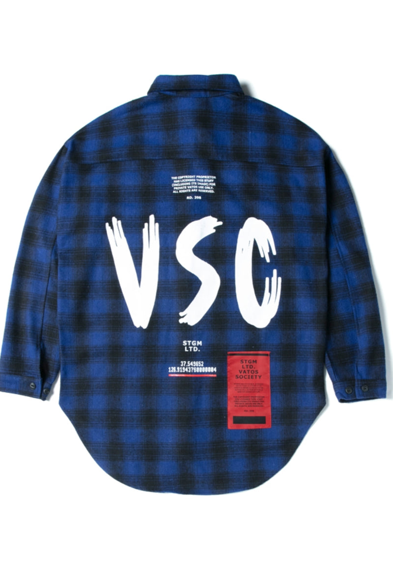 VSC OVERSIZED WOOL CHECK SHIRTS BLUE