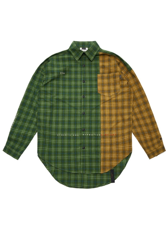 FEEL GOOD HALF OVERSIZED CHECK SHIRTS GREEN