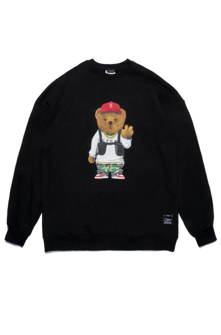 V BEAR OVERSIZED HEAVY SWEAT CREWNECK BLACK