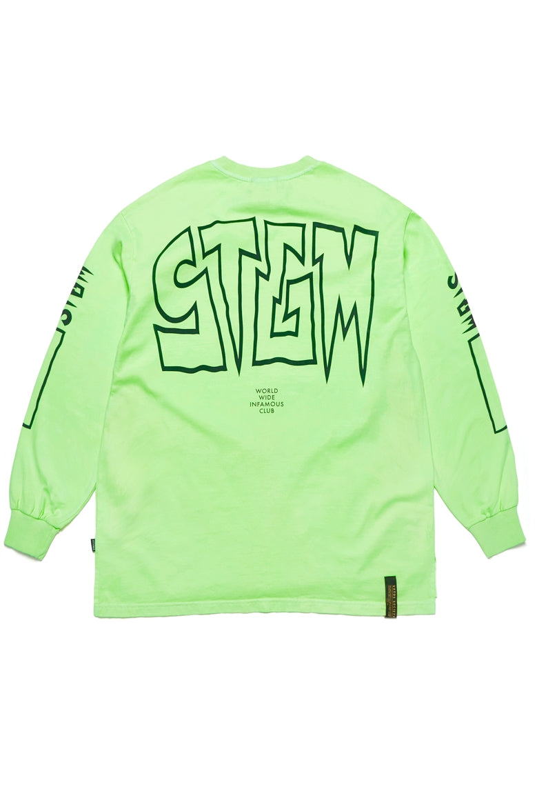 INFAMOUS PIGMENT OVERSIZED LONG SLEEVES T-SHIRTS NEON GREEN