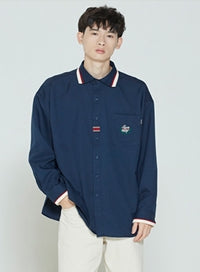 ROMANTIC CROWN(로맨틱 크라운) COLOR BAND COLLAR SHIRT_NAVY
