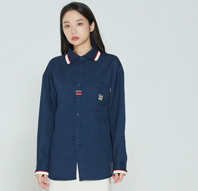 ROMANTIC CROWN(로맨틱 크라운) COLOR BAND COLLAR SHIRT_NAVY