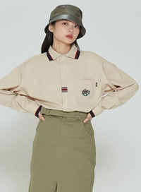 ROMANTIC CROWN(로맨틱 크라운) COLOR BAND COLLAR SHIRT_BEIGE