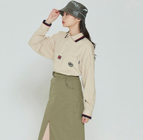 ROMANTIC CROWN(로맨틱 크라운) COLOR BAND COLLAR SHIRT_BEIGE
