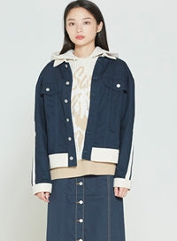 ロマンティッククラウン(ROMANTIC CROWN)  BACK LOGO TRUCKER JACKET_NAVY