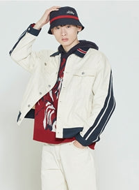 ロマンティッククラウン(ROMANTIC CROWN) BACK LOGO TRUCKER JACKET_OATMEAL