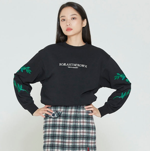 ロマンティッククラウン(ROMANTIC CROWN) MODERN LAUREL SWEATSHIRT_BLACK