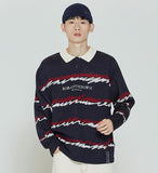 ロマンティッククラウン(ROMANTIC CROWN) COLOR WAVE KNITTED POLO SHIRTS_NAVY