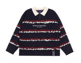 ロマンティッククラウン(ROMANTIC CROWN) COLOR WAVE KNITTED POLO SHIRTS_NAVY